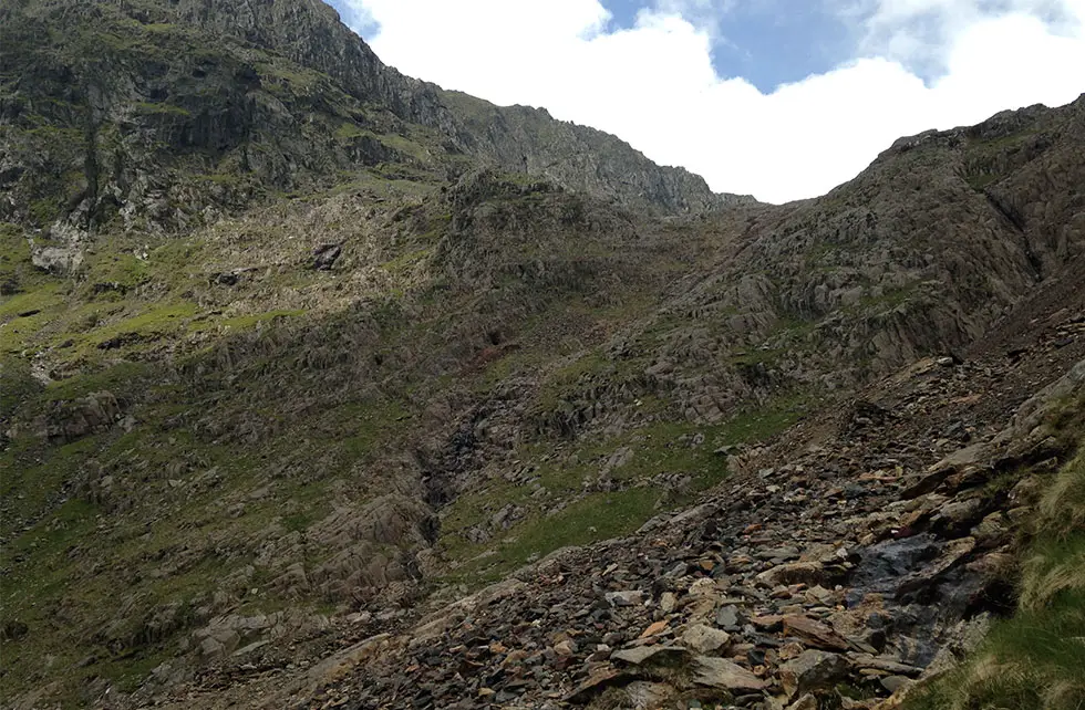 A close up photo of the scrambling route