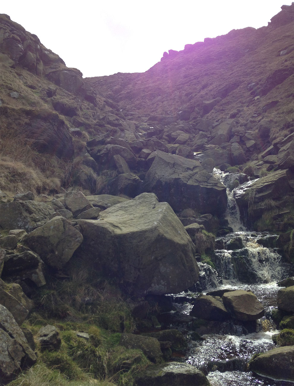 Scrambling up rocks on Nether Red Brook