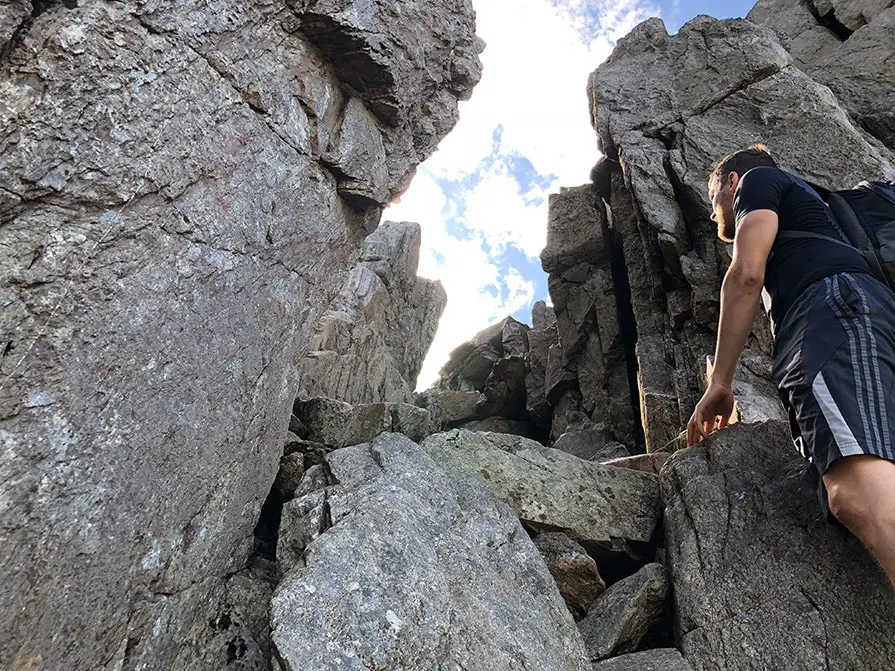 Right hand wall escape of the Great Pinnacle Gap on Bristly Ridge