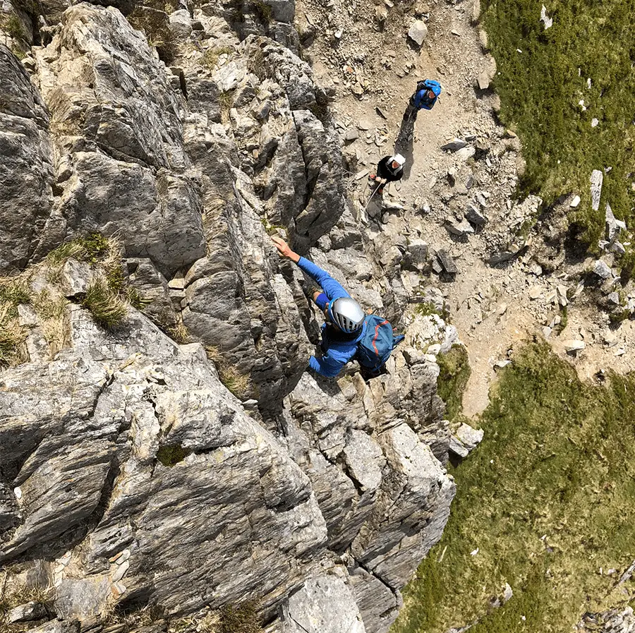 Looking down on cneifion arete crux